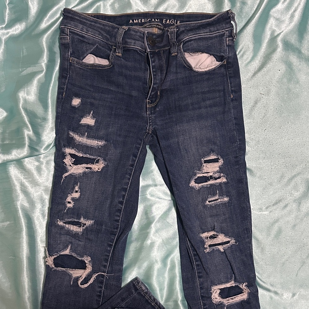 American Eagle Outfitters Navy Distressed Skinny Jeans